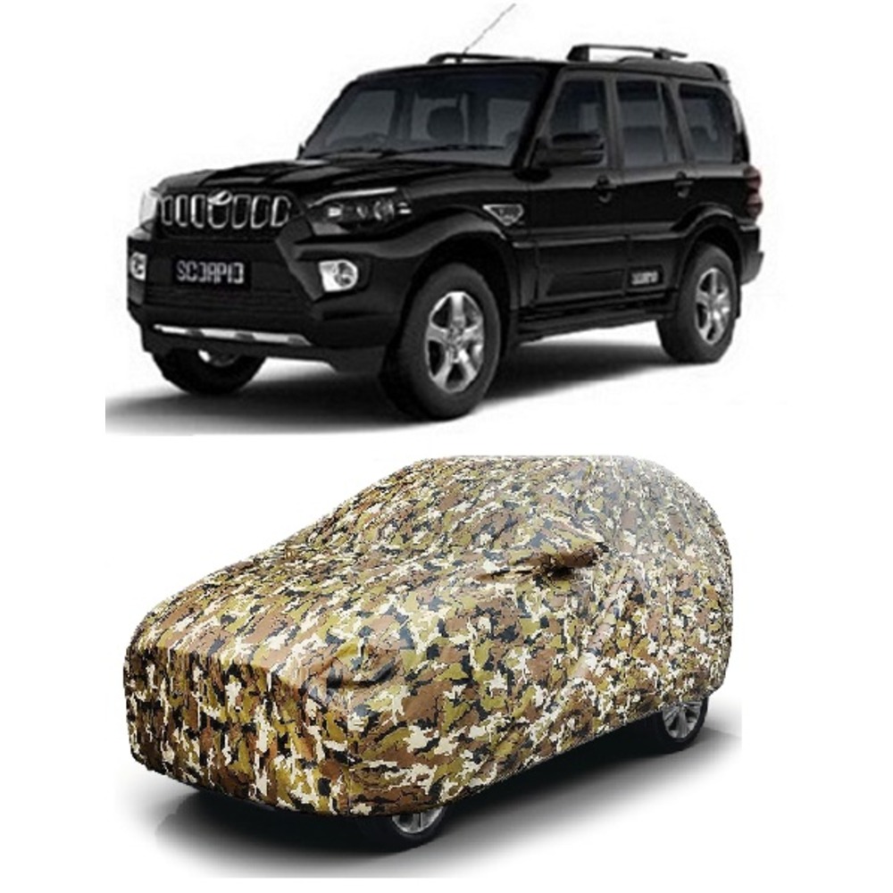 Waterproof Car Body Cover Compatible with Scorpio New with Mirror Pockets (Jungle Print)